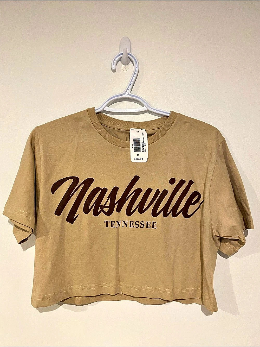 LOCK THE LABEL Script Nashville Crop Tee 3D Brown Small